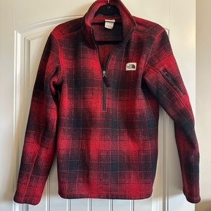 The North Face red plaid half-zip pullover!